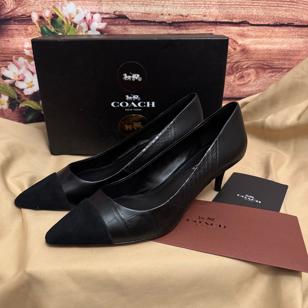 NWT Coach Lacey Patchwork Black Leather Pointed Toe Heels Size 9M EUC